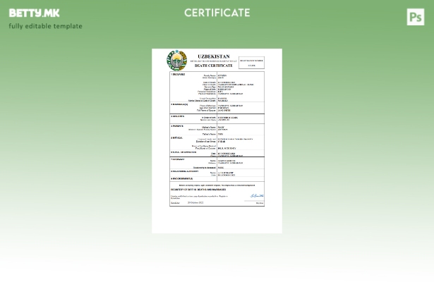 модерен стил Узбекистан од витално значење евиденција за смртен шаблон Word и PD